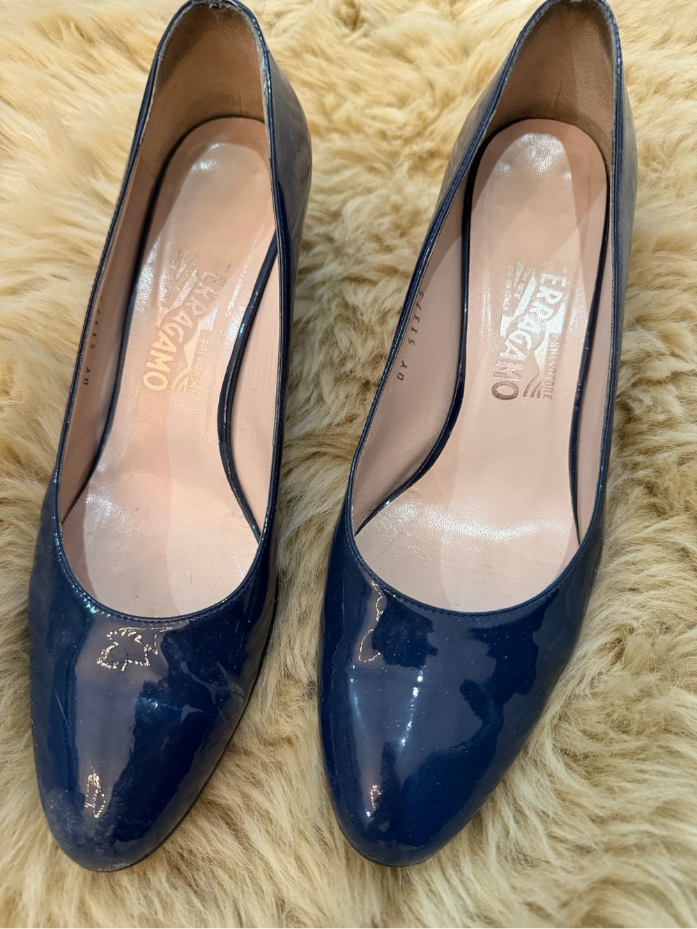 Salvatore Ferragamo Women's Navy Patent Leather Wedges